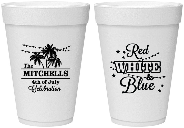 Personalized 4th Of July 16 oz Foam Cups - Beach Stars Stripes | 220020