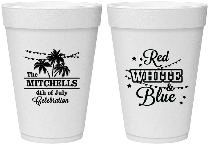 Personalized 4th Of July 16 oz Foam Cups - Beach Stars Stripes | 220020