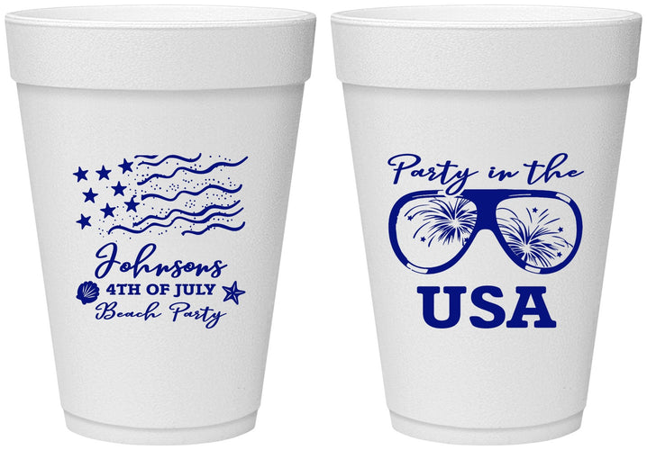 Personalized 4th Of July 16 oz Foam Cups - Party In The Usa | 220023
