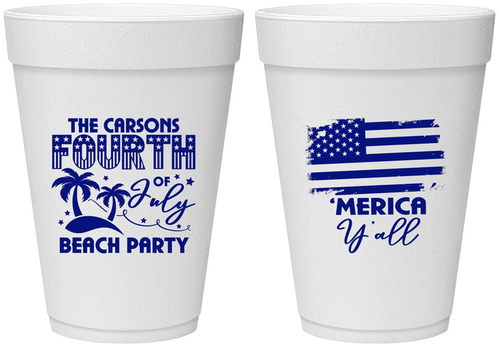 Personalized 4th Of July 16 oz Foam Cups - Beach Merica Yall | 220027
