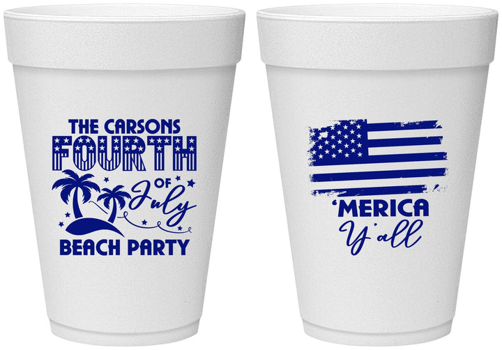 Personalized 4th Of July 16 oz Foam Cups - Beach Merica Yall | 220027