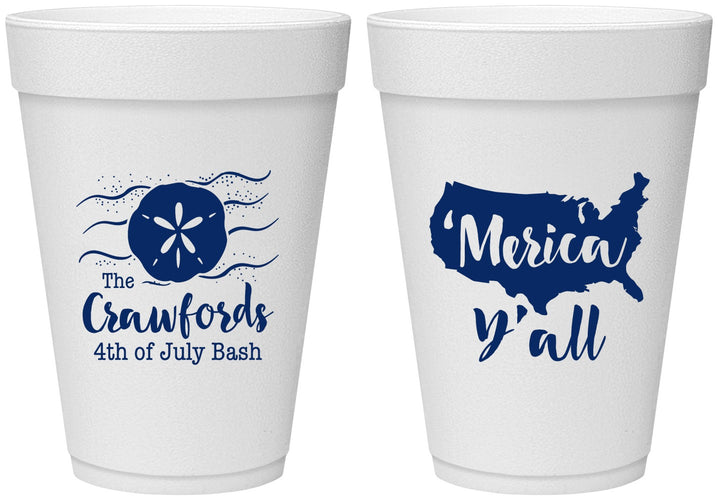 Personalized 4th Of July 16 oz Foam Cups - Beach Merica Yall | 220029