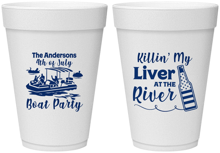 Personalized 4th Of July 16 oz Foam Cups - Boat River | 220033
