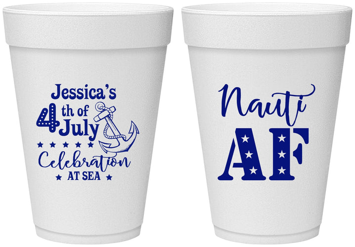 Personalized 4th Of July 16 oz Foam Cups - Nautical Anchor | 220035