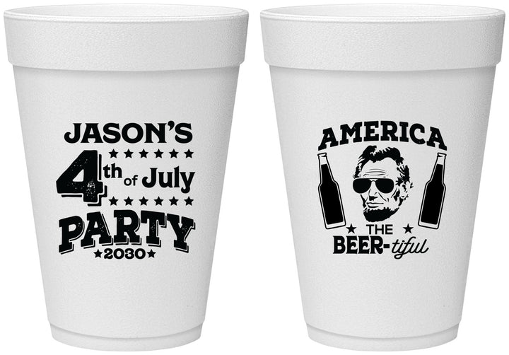 Personalized 4th Of July 16 oz Foam Cups - Bbq Lincoln | 220036