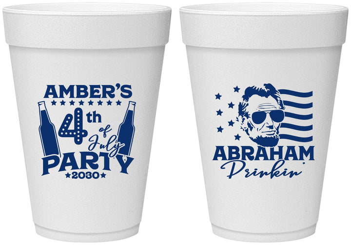 Personalized 4th Of July 16 oz Foam Cups - Abraham Drinkin | 220037