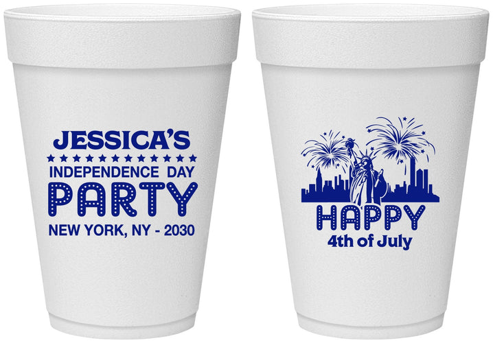 Personalized 4th Of July 16 oz Foam Cups - New York | 220039