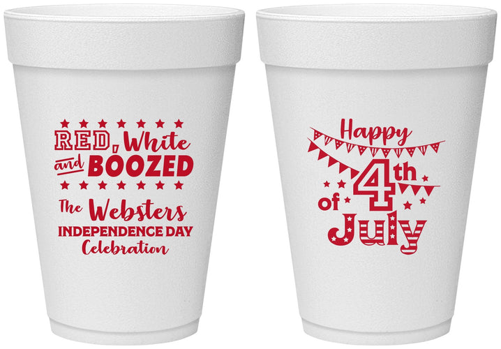Personalized 4th Of July 16 oz Foam Cups - Red White Booze | 220042