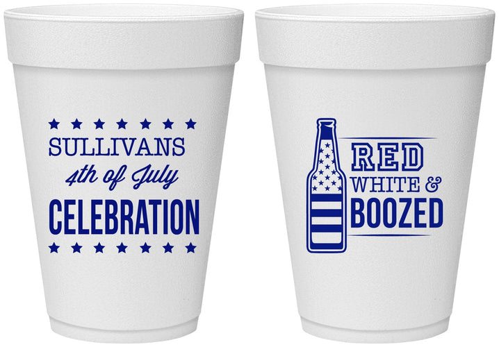 Personalized 4th Of July 16 oz Foam Cups - Red White Booze | 220043