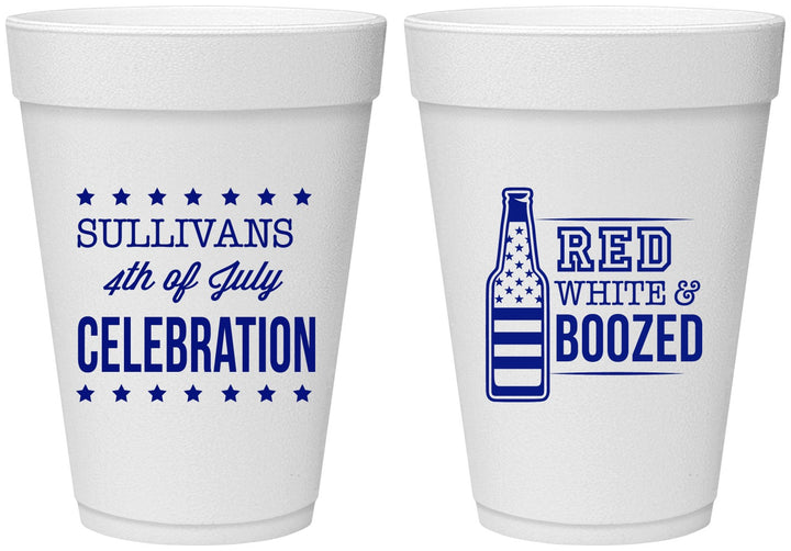 Personalized 4th Of July 16 oz Foam Cups - Red White Booze | 220043
