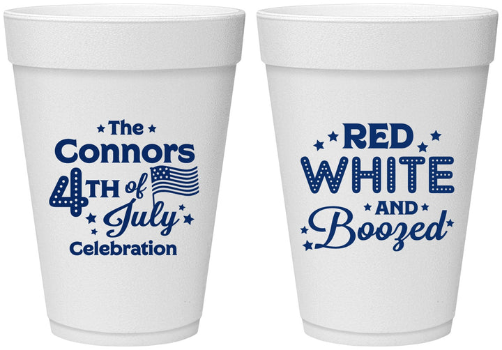 Personalized 4th Of July 16 oz Foam Cups - Red White Booze | 220045