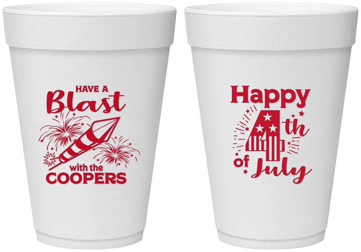 Personalized 4th Of July 16 oz Foam Cups - Fireworks | 220046