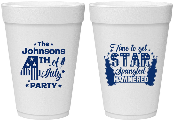 Personalized 4th Of July 16 oz Foam Cups - Star Spangled Hammered | 220049