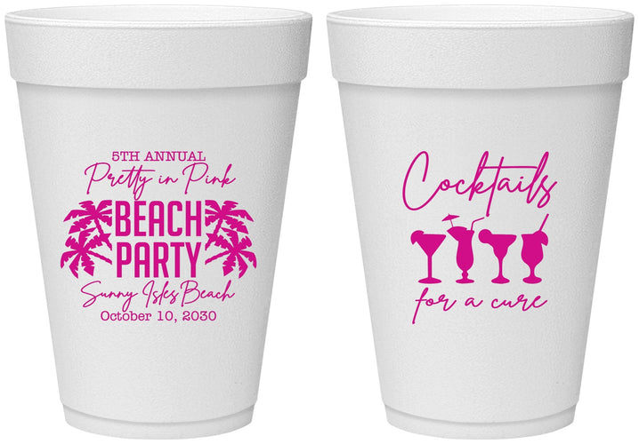 Personalized Awareness 16 oz Foam Cups - Beach Party | 230007