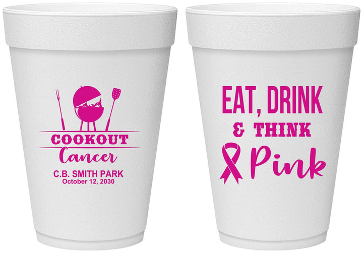 Personalized Awareness 16 oz Foam Cups - Eat Drink Think Pink | 230009