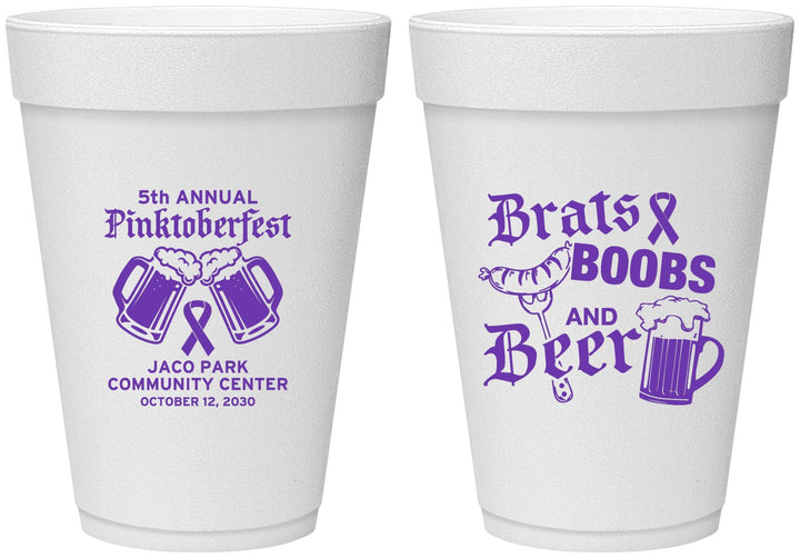 Personalized Awareness 16 oz Foam Cups - Brats Boobs Beer | 230012