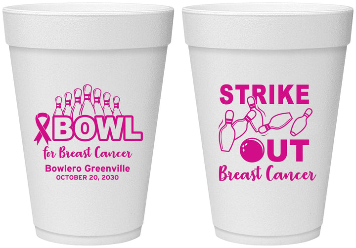 Personalized Awareness 16 oz Foam Cups - Bowling Strike Out | 230015