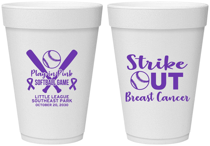 Personalized Awareness 16 oz Foam Cups - Baseball Strick Out | 230016
