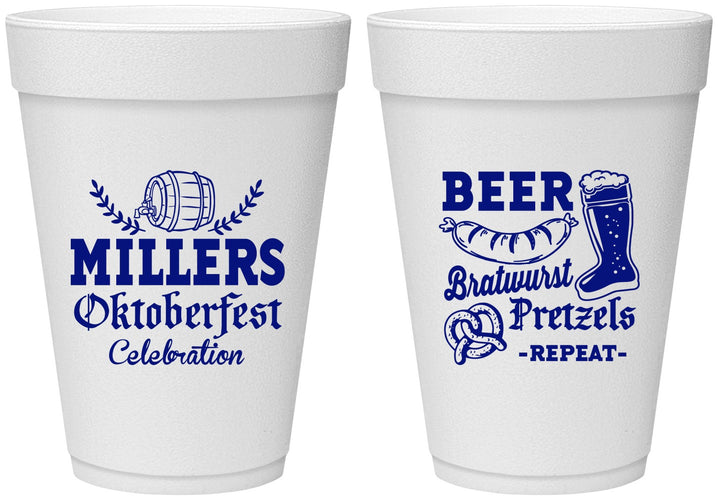 Personalized Oktoberfest 16 oz Foam Cups - Bratwurst Pretzels | 240007