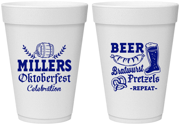 Personalized Oktoberfest 16 oz Foam Cups - Bratwurst Pretzels | 240007