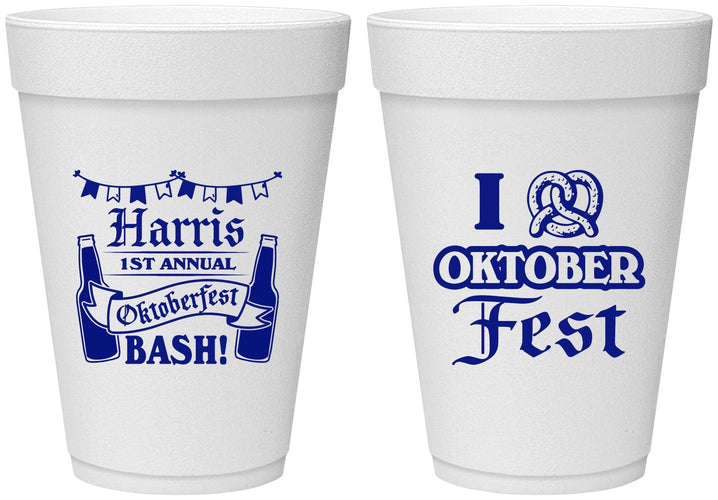 Personalized Oktoberfest 16 oz Foam Cups - Pretzel | 240009