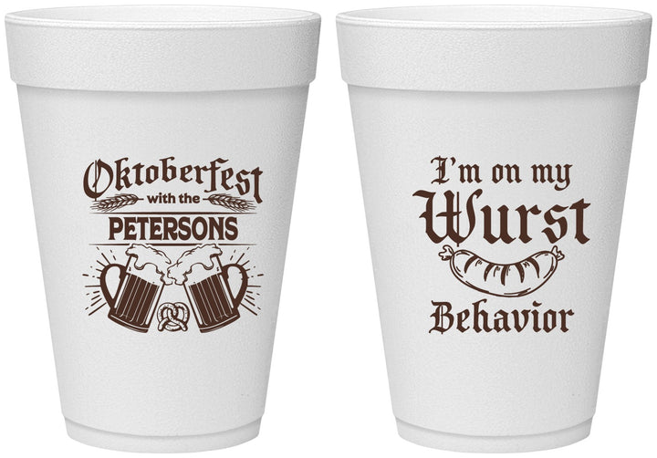 Personalized Oktoberfest 16 oz Foam Cups - Wurst Behavior | 240010