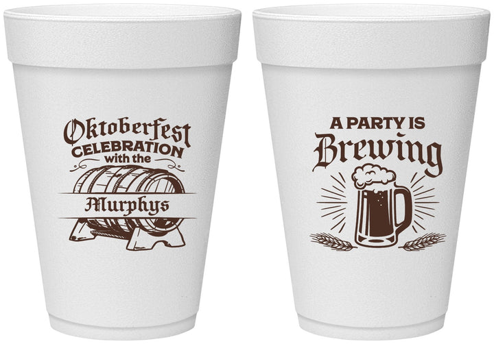 Personalized Oktoberfest 16 oz Foam Cups - Beer Keg | 240014