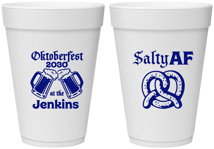 Personalized Oktoberfest 16 oz Foam Cups - Pretzel Salty Af | 240015