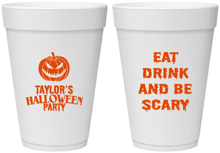 Personalized Halloween 16 oz Foam Cups - Scary Pumpkin | 250008