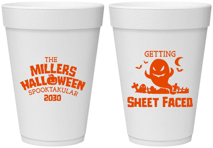 Personalized Halloween 16 oz Foam Cups - Ghost Sheet Faced | 250040