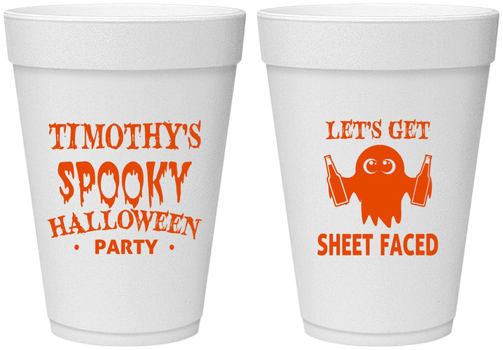 Personalized Halloween 16 oz Foam Cups - Ghost Sheet Faced | 250044
