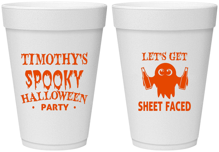 Personalized Halloween 16 oz Foam Cups - Ghost Sheet Faced | 250044