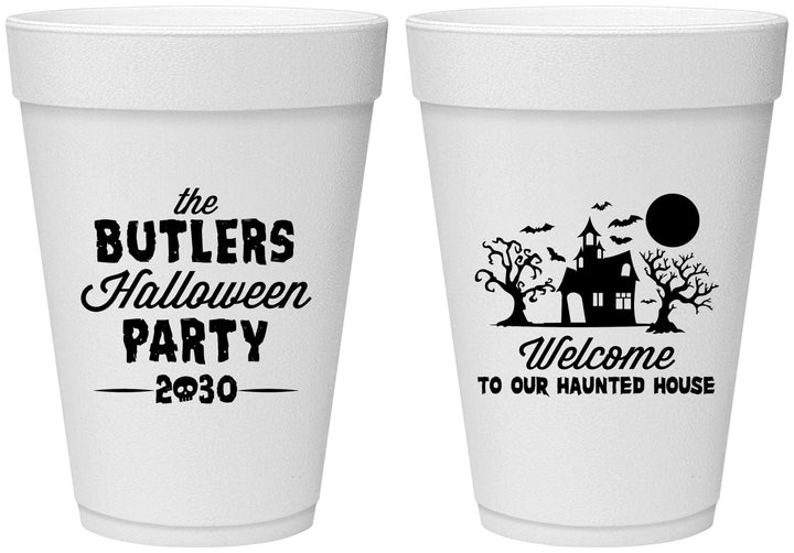 Personalized Halloween 16 oz Foam Cups - Haunted House | 250073