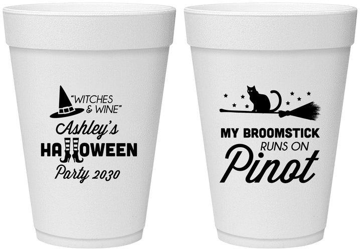 Personalized Halloween 16 oz Foam Cups - Witch Broomstick | 250098