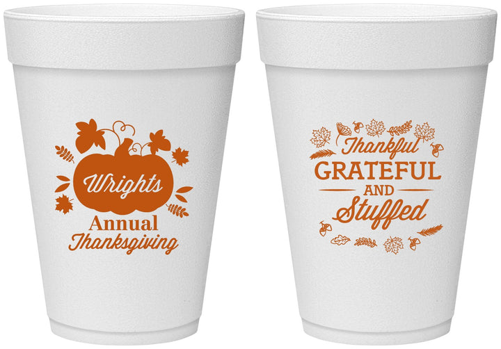 Personalized Thanksgiving 16 oz Foam Cups - Grateful And Stuffed | 260000
