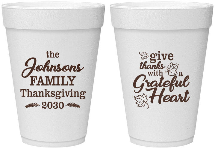 Personalized Thanksgiving 16 oz Foam Cups - Grateful | 260006