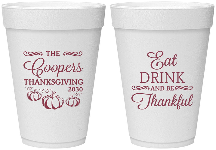 Personalized Thanksgiving 16 oz Foam Cups - Eat Drink Thankful | 260009