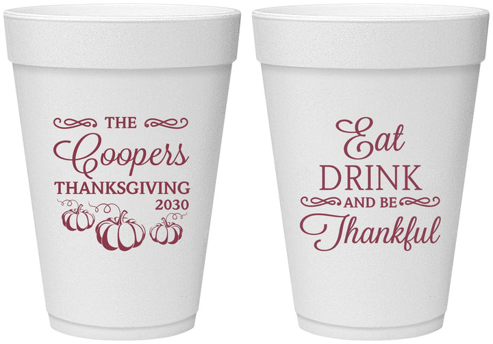Personalized Thanksgiving 16 oz Foam Cups - Eat Drink Thankful | 260009