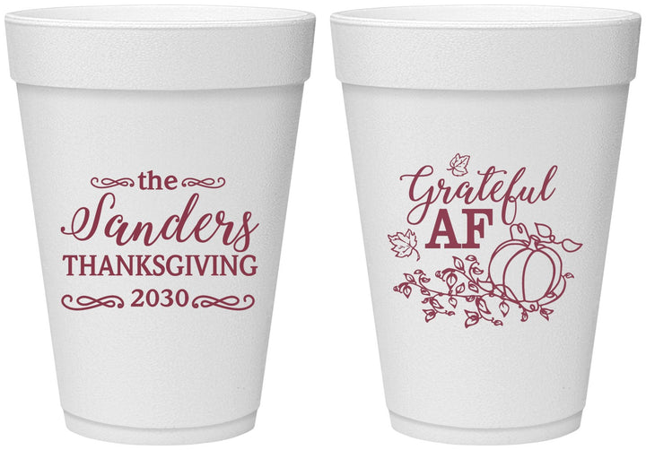 Personalized Thanksgiving 16 oz Foam Cups - Grateful Af | 260017