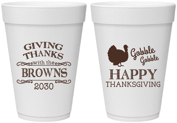 Personalized Thanksgiving 16 oz Foam Cups - Gobble Gobble | 260022