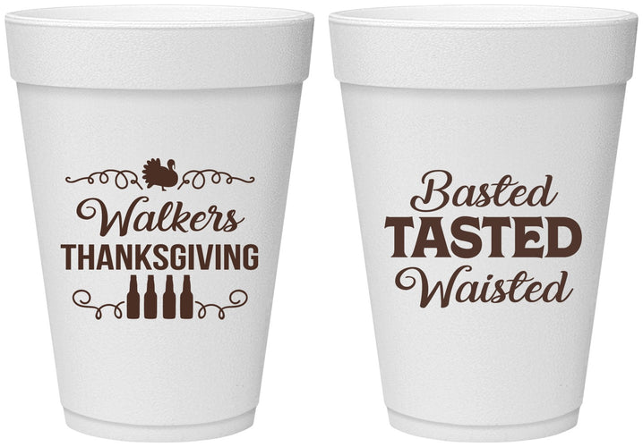 Personalized Thanksgiving 16 oz Foam Cups - Basted Tasted Waisted | 260027