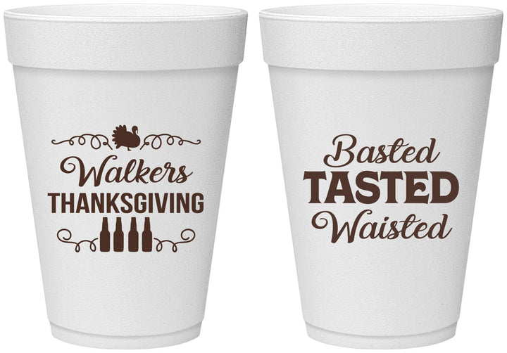 Personalized Thanksgiving 16 oz Foam Cups - Basted Tasted Waisted | 260027