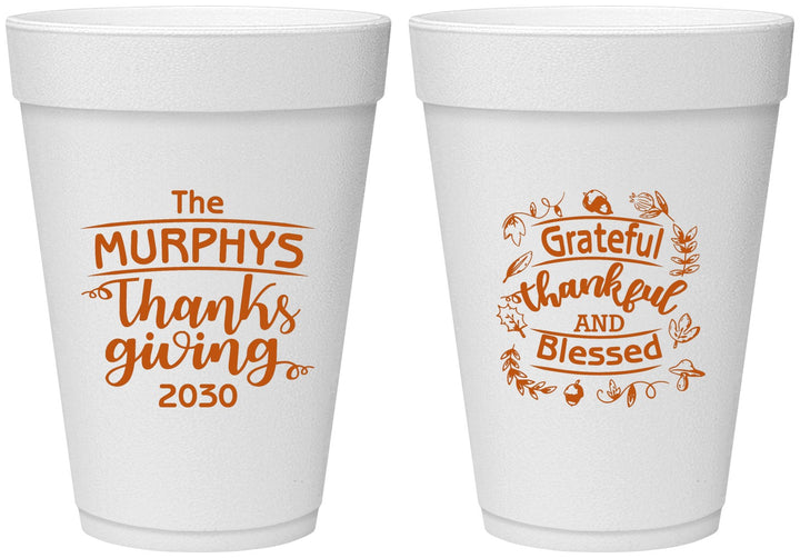 Personalized Thanksgiving 16 oz Foam Cups - Grateful Blessed | 260028