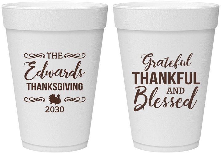 Personalized Thanksgiving 16 oz Foam Cups - Grateful Blessed | 260030