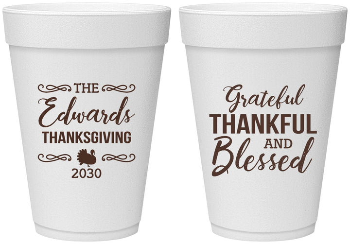 Personalized Thanksgiving 16 oz Foam Cups - Grateful Blessed | 260030