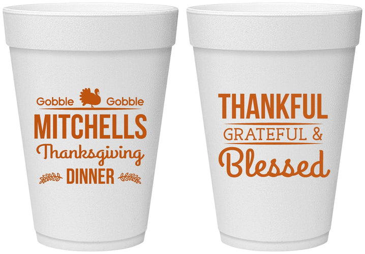 Personalized Thanksgiving 16 oz Foam Cups - Thankful Blessed | 260032