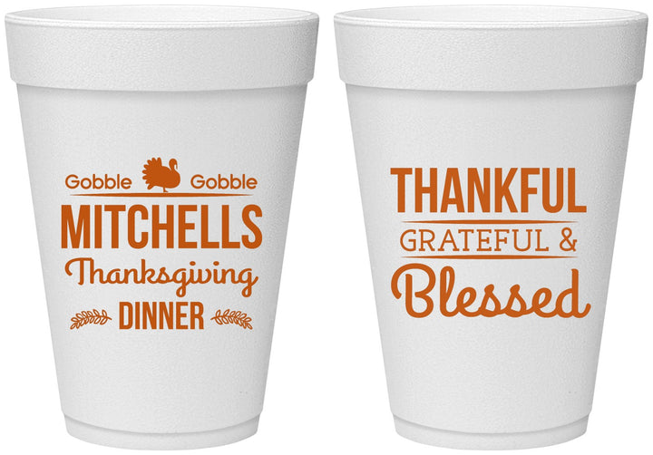 Personalized Thanksgiving 16 oz Foam Cups - Thankful Blessed | 260032