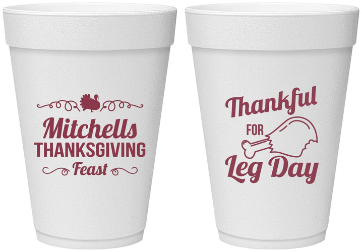 Personalized Thanksgiving 16 oz Foam Cups - Leg Day | 260033