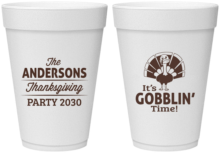 Personalized Thanksgiving 16 oz Foam Cups - Turkey Gobblin | 260035