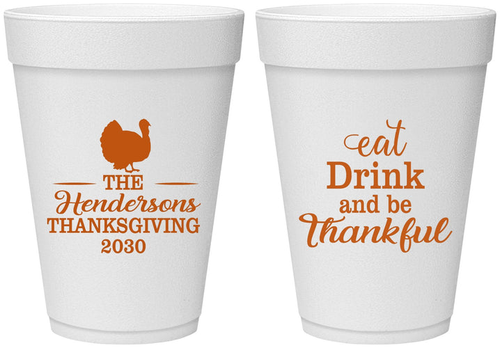 Personalized Thanksgiving 16 oz Foam Cups - Eat Drink Thankful | 260036